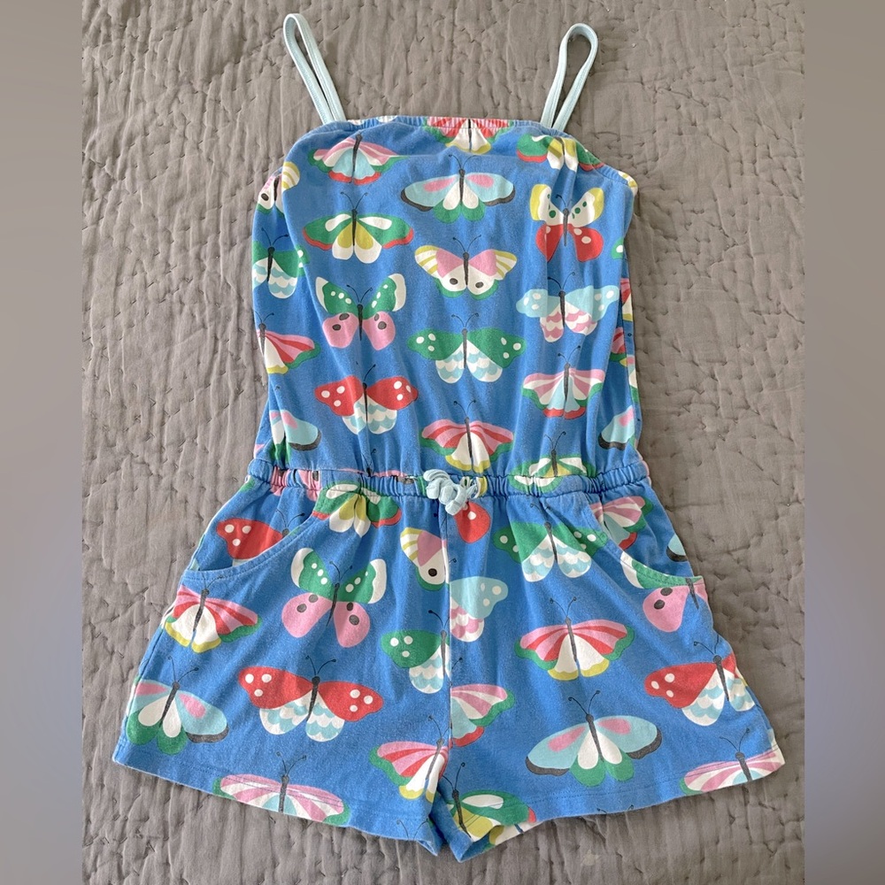 Mini Boden Blue Butterfly Shorts Strappy Romper Jumpsuit Cotton Size 11-12 Years